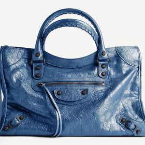 Balenciaga Blue Leather Satchel with Top Handles